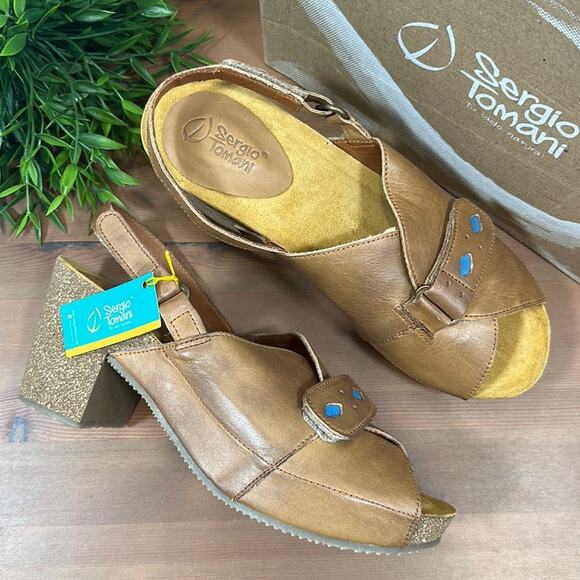 Sergio Tomani Pluma Leather Heeled Sandals Size 39 - Picture 2 of 12